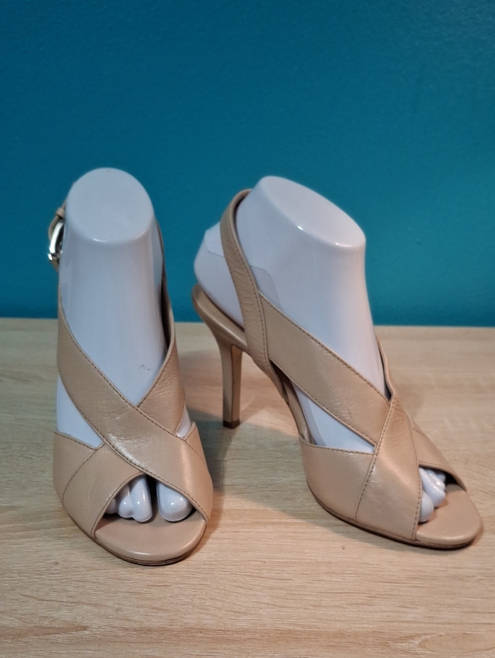 Michael Kors Becky Tan Leather Crisscross Slingback Heels